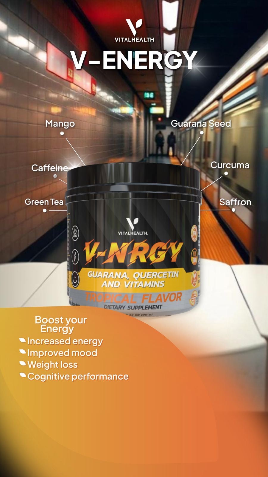 V-NRGY TROPICAL™ Sustained Energy, Mental Focus &amp; Cellular Health — All in One Scoop